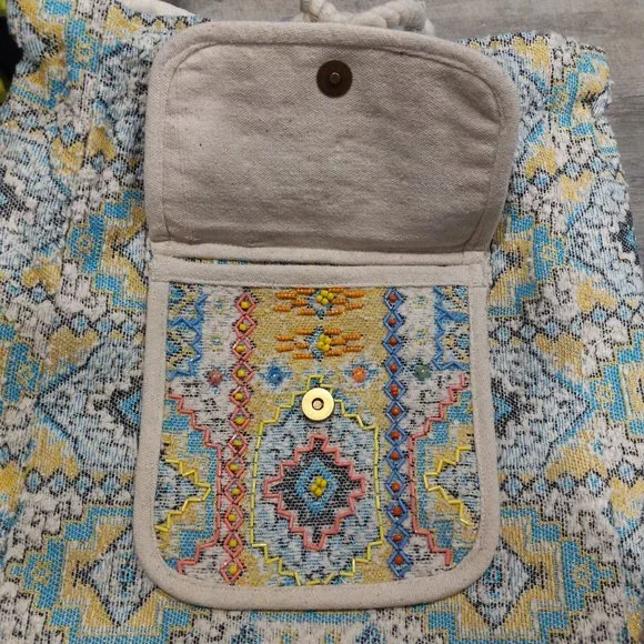 Boho Chic Backpack - Ethnic Inspired Pattern - Hand Beaded Accents - Fine Cotton - Picture 15 of 16